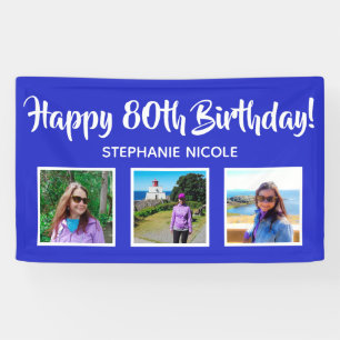 Happy 80th Birthday Royal Blue Personalized Photos Banner