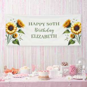 Happy 80th Birthday Sunflowers Yellow Flowers Banner