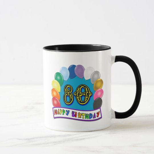 Happy 80th Birthday with Balloons Mug