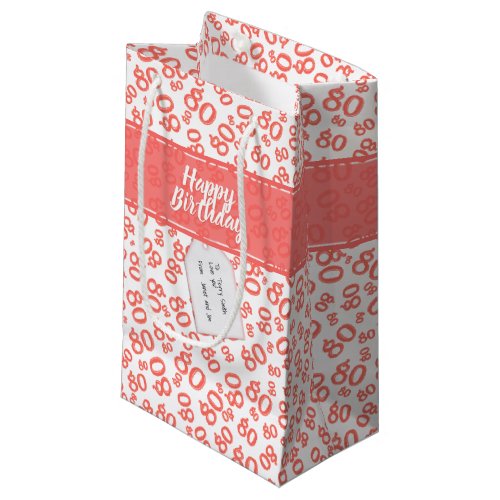 Happy 80th CoralWhite Random Number Pattern Small Gift Bag