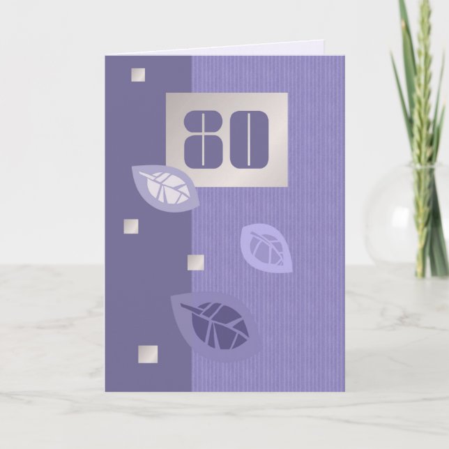 Happy 80th. Elegant Leaves Card (Front)