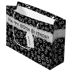 Happy 80th Random Number Pattern Black/White Large Gift Bag
