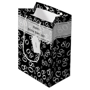 Happy 80th Random Number Pattern Black/White Medium Gift Bag