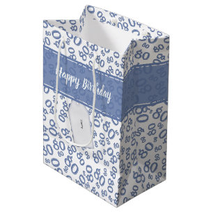 Happy 80th Random Number Pattern Blue/White Medium Gift Bag