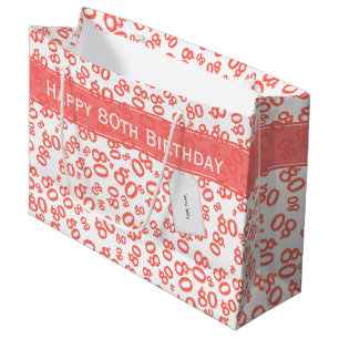 Happy 80th Random Number Pattern Coral/White Large Gift Bag