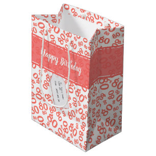 Happy 80th Random Number Pattern Coral/White Medium Gift Bag