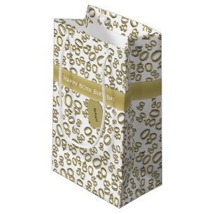 Happy 80th Random Number Pattern Gold/White Small Gift Bag