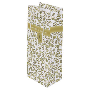 Happy 80th Random Number Pattern Gold/White Wine Gift Bag