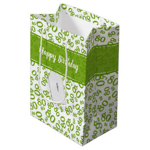 Happy 80th Random Number Pattern Green/White Medium Gift Bag