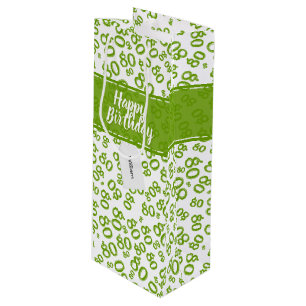 Happy 80th Random Number Pattern Green/White Wine Gift Bag