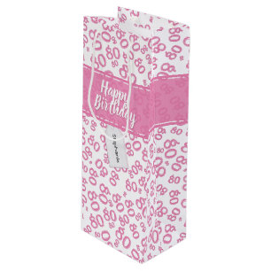Happy 80th Random Number Pattern Pink/White Wine Gift Bag