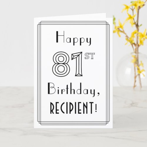 Happy 81st Birthday Art Deco Style w Custom Name Card