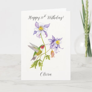 Happy 81st Birthday Columbine with Hummingbird Card