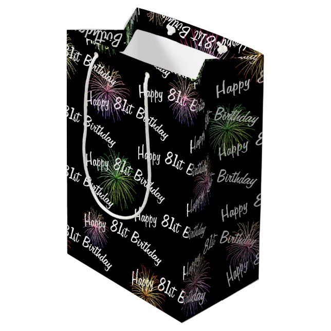 Happy 81st Birthday fireworks on black Medium Gift Bag (Back Angled)