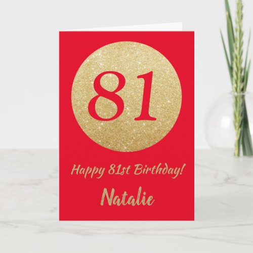 Happy 81st Birthday Red and Gold Glitter Card