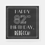 [ Thumbnail: Happy 82nd Birthday; Art Deco Style; Custom Name Napkins ]