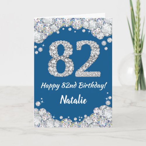 Happy 82nd Birthday Blue and Silver Glitter Card
