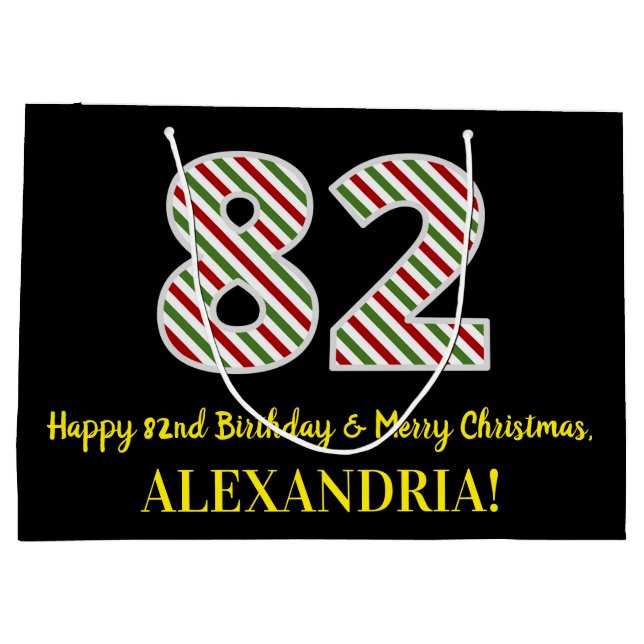 Happy 82nd Birthday & Merry Christmas, Custom Name Large Gift Bag (Back)