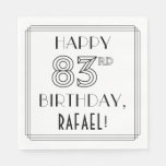 [ Thumbnail: Happy 83rd Birthday; Art Deco Style; Custom Name Napkins ]