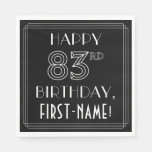 [ Thumbnail: Happy 83rd Birthday; Art Deco Style; Custom Name Napkins ]
