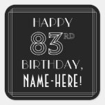 [ Thumbnail: Happy 83rd Birthday; Art Deco Style; Custom Name Sticker ]