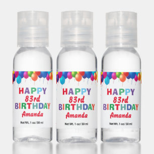 Happy 83rd Birthday Colorful Balloons Confetti Hand Sanitizer