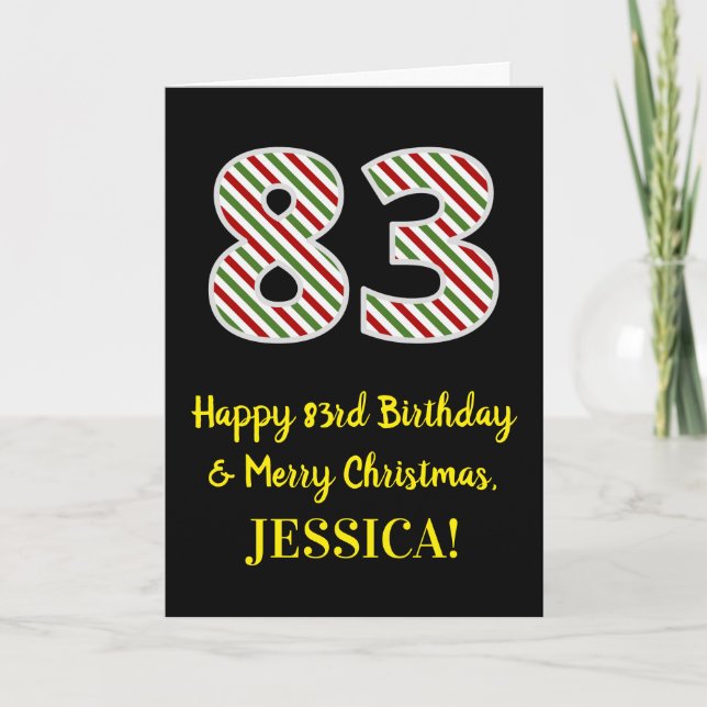 Happy 83rd Birthday & Merry Christmas, Custom Name Card (Front)
