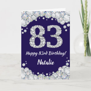 Happy 83rd Birthday Navy Blue and Silver Glitter Card