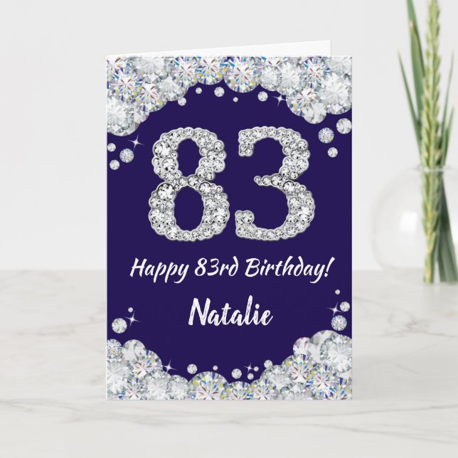 Happy 83rd Birthday Navy Blue and Silver Glitter Card (Front)