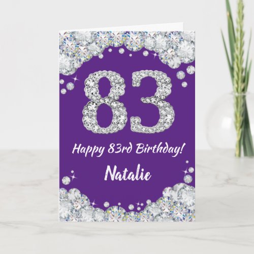 Happy 83rd Birthday Purple and Silver Glitter Card