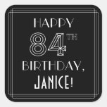 [ Thumbnail: Happy 84th Birthday; Art Deco Style; Custom Name Sticker ]