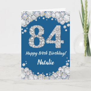 Happy 84th Birthday Blue and Silver Glitter Card