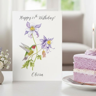 Happy 84th Birthday Columbine with Hummingbird Card