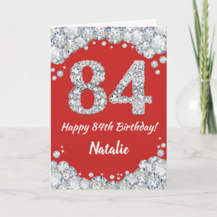 Happy 84th Birthday Red and Silver Glitter Card