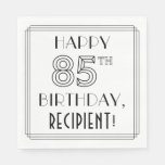 [ Thumbnail: Happy 85th Birthday; Art Deco Style; Custom Name Napkins ]