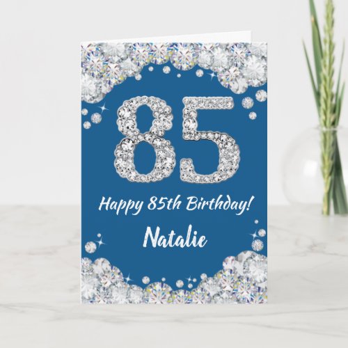 Happy 85th Birthday Blue and Silver Glitter Card