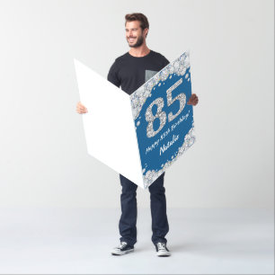 Happy 85th Birthday Blue and Silver Glitter Jumbo Card