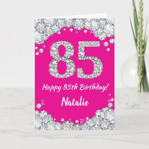 Happy 85th Birthday Hot Pink and Silver Glitter Card