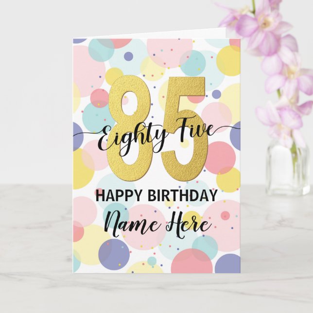 Happy 85th Birthday Pastel Rainbow Gold Woman Card (Orchid)