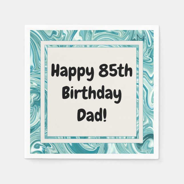 Happy 85th Birthday Personalize Blue Liquid Marble Napkins (Front)