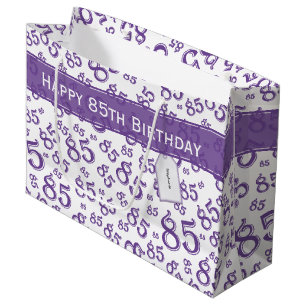 Happy 85th Random Number Pattern Purple/White Large Gift Bag