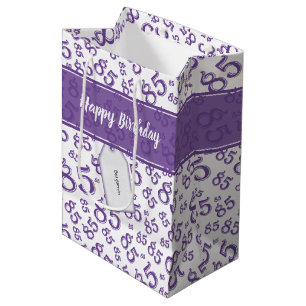 Happy 85th Random Number Pattern Purple/White Medium Gift Bag