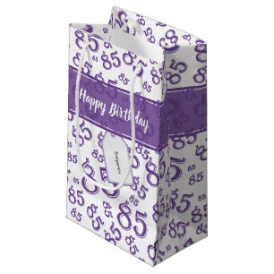 Happy 85th Random Number Pattern Purple/White Small Gift Bag