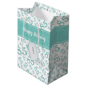 Happy 85th Random Number Pattern Teal/White Medium Gift Bag