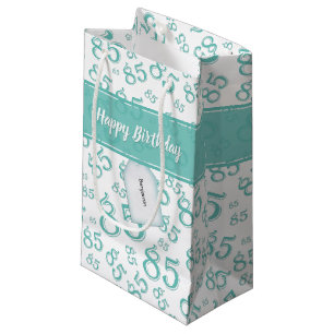 Happy 85th Random Number Pattern Teal/White Small Gift Bag