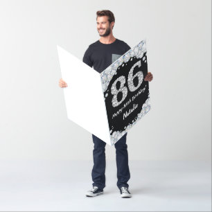 Happy 86th Birthday Black and Silver Glitter Jumbo Card