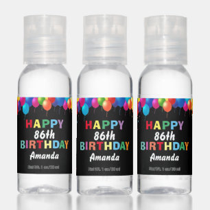 Happy 86th Birthday Colorful Balloons Black Hand Sanitizer
