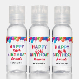 Happy 86th Birthday Colorful Balloons Confetti Hand Sanitizer