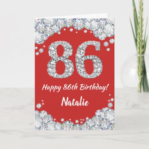 Happy 86th Birthday Red and Silver Glitter Card