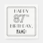 [ Thumbnail: Happy 87th Birthday; Art Deco Style; Custom Name Napkins ]